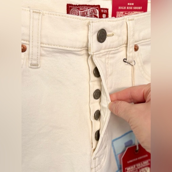 NWT Lucky Brand White Pink Floyd Frayed High Waist‎ Denim Mom Shorts Size… - Picture 7 of 15